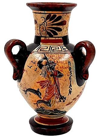Antike griechische Amphore, 17 cm, Mehrfarbig, Gott Poseidon, Göttin Athene
