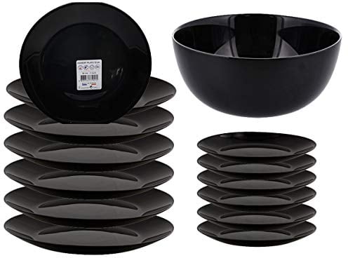 6-tlg.Set Geschirr Aus Opalglas Speiseteller Dessertteller Schale Schwarz (6er Set Snackteller)