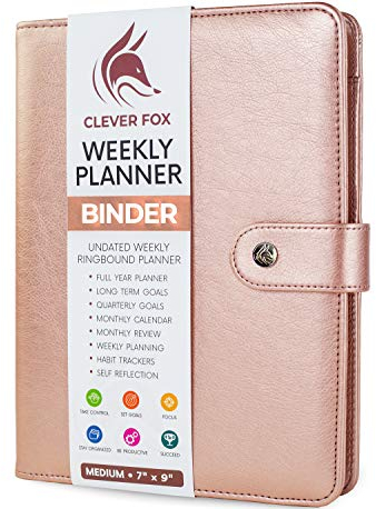 Clever Fox WochenplanerBinder – Zieleinstellungsplaner für Zeitmanagement & wöchentliche Aufgaben – Arbeits & Leben Organizer mit ToDoListe & Gewohnheitstracker – Undatiert, 17,8 x 22,9 cm