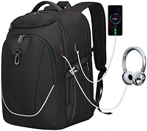 UKKD School bag Men'S Reflective Strip Anti-Theft 17.3 Inch Laptop Backpack Notebook Usb Waterproof Rucksack School Travel Bags