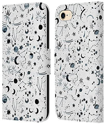 Head Case Designs Offizielle Ninola Astrologie Raum Weiß Muster 4 Leder Brieftaschen Handyhülle Hülle Huelle kompatibel mit Apple iPhone 7/8 / SE 2020 & 2022