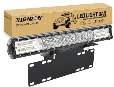 RIGIDON 20 Zoll 50cm 288W Led lichtleiste mit kennzeichenhalterung schwarz, 12V 24V Dreireihige offroad beleuchtung für Auto SUV, LKW, Fahrzeuge 4x4 ATV UTE, 6000K Weiß led scheinwerfer, Wasserdicht