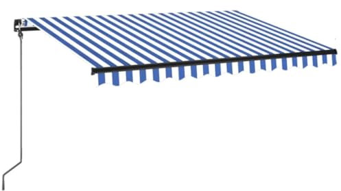 vidaXL Gelenkarmmarkise Einziehbar mit LED Markise Balkonmarkise Sonnenmarkise Sonnenschutz Sichtschutz Terrasse Garten 350x250cm Blau Weiß