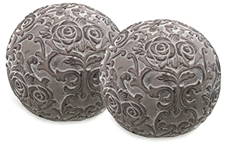 2er Set Dekokugel Rosen Ornament Kugel grau Beton Ø 10 cm Haus Gartendeko