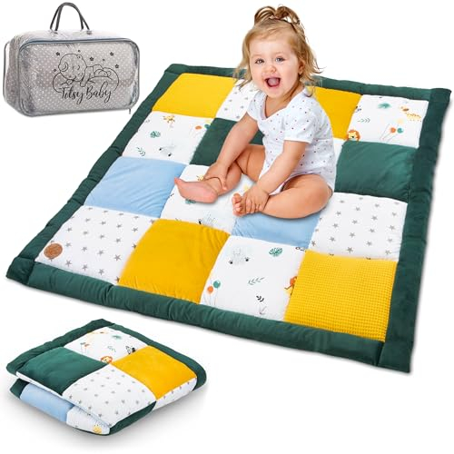 Krabbeldecke Spielmatte Krabbelmatte für Baby Kinder - Babies Patchworkdecke Bodenmatte Spieldecke Play Mat für Kinderzimmer und Laufgitter 120x120 cm