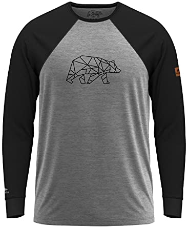 FORSBERG Longsleeve Raglar Shirt Langarm zweifarbig grau schwarz mit polygonem Bären Logo auf der Brust, Farbe:grau/schwarz, Größe:XXL