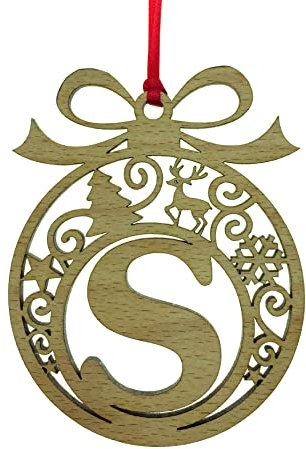 Laser cut Christmas tree bauble decoration: Letter S