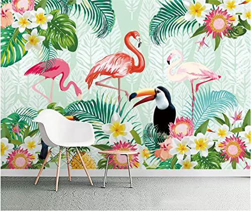 MAANINE Papier peint 3D personnalisé papier peint plante tropicale perroquet flamant rose fond salon décoration murale 300 cm * 210 cm