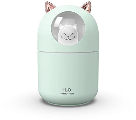 300ML Mini Umidificatore Ultrasonico, Funzione di Luce Notturna, Muto, Adatto Per Soggiorno, Camera da Letto, Ufficio, Auto, Pianta, Regalo Creativo Per i Bambini, Gli Amici e Gli Amanti (verde)