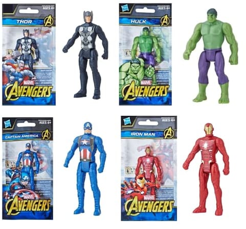 Toptoys2u Bargain Bundles Marvel-Avengers Miniature Articulated 9.5cm Toy Action Figures Bundle - Set of All 4 - Hulk, Thor, Captain America, & Iron Man