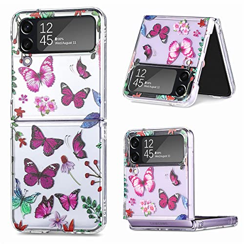 TAUYN Custodia per Samsung Galaxy Z Flip4/Flip 4, Morbido TPU Trasparente Protezione Shell, Farfalla Stampa Antiurto Piega Custodia - Viola