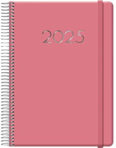 Dohe - Agenda 2025 - Día por Página, A5 (15x21 cm), 12 Meses Enero a Diciembre, Cierre de Anillas, Planificador Anual en Español, Material de Oficina - DENVER Rosa