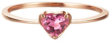 Lieson Anello Donna Vintage, Anello Oro Rosa Donna 18K Tormalina Rossa Rosa Cuore Anelli Donna Matrimonio Oro Rosa Misura 6,75