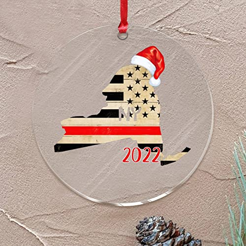 Weihnachtsschmuck 2022 New York Acryl Weihnachtsschmuck Staat Pride Patriotische Santa Weihnachtskugel Amerika 50 Staaten USA Souvenir Sammlerstück Geschenk Baumschmuck Acryl Strumpf Namensschild