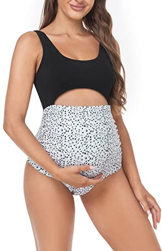 EastElegant Maillot de bain une pièce de maternité à découpes Ploka à pois, noir, Taille M