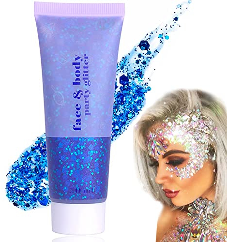 Blauer Glitter Gel Lidschatten – Chunky Glitzer Gel & Flüssiger Lidschatten, Funkelnde -Pailletten für Gesicht, Haare, Lippen, Nägel & Körperlotion