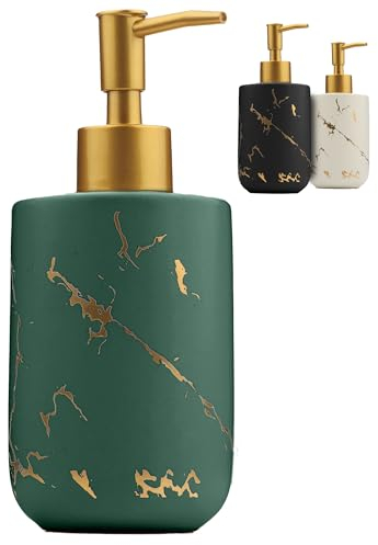 JJ PRIME - Dispenser Sapone Bagno Ceramica 400ML | Marmo Dosatore Sapone Bagno | Erogatore Sapone Liquido | Dispenser Sapone Cucina | Portasapone Liquido Bagno - Dispenser Detersivo Piatti (Verde)