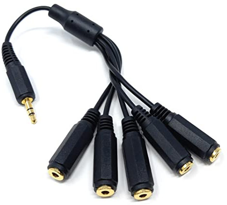 DRUT 3.5mm Jack to Socket Audio Cable Y Headphone Splitter Stereo for Microphones, Headphones Adapter for Phones, Earphones, Speakers, Tablets, PC Extension Lead Gold Plated (Five Sockets)