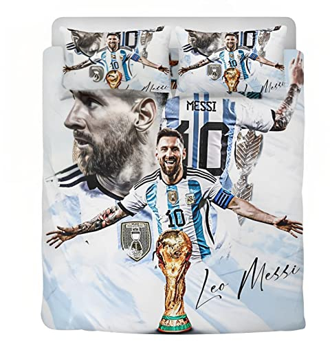 YEOL Teenager Football Star 3D Bettwäsche Messi Mikrofaser Bettbezug,Fußball-Vereins Bettwäsche-Set1 Bettbezüge Mit Reißverschlüsse Und 2 Umschlag Kissenbezug (A, 135x200/50x75x2)