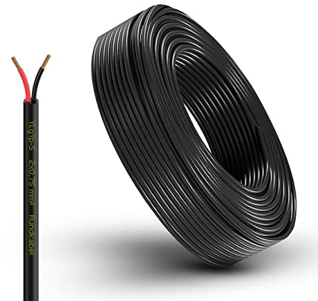 Fahrzeugleitung Anhängerkabel Rund oder Flach Kabel rot/schwarz 2X 0,75 1,0 1,5 mm² 2-adrig 6-24 Volt KFZ Auto (Rundkabel 0,75 mm², 25 Meter)