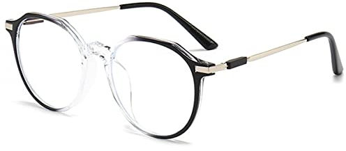 KOOSUFA Runde Blaulichtfilter Brille Brillengestelle Mode Computerbrille Damen Herren Verlaufsrahmen Metallbügel Brillenfassung Gaming Brille Fakebrillen ohne Stärke Schwarz-durchsichtig