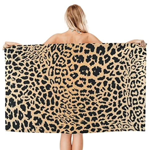 Syhi Mdse Strandtuch Leopardenmuster Mikrofaser Strandtuch Groß 140x200, Strandhandtuch Sandfrei Schnelltrocknend, Badetücher Strandtücher als Badehandtuch Saunatuch Sporthandtuch