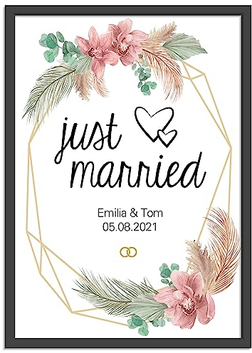 OWLBOOK® Personalisierte Hochzeitsgeschenke für Brautpaar | Geschenk Hochzeit Geschenke für Brautpaar | Personalisierte Geschenke zur Hochzeit | Bilderrahmen | Just Married | Papier