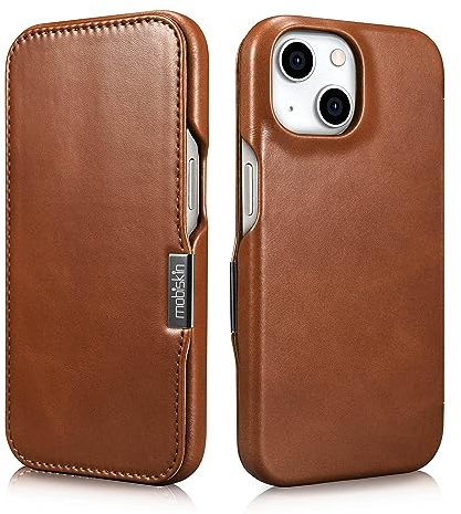 Mobiskin Hülle für iPhone 15 (6,1 Zoll), Handyhülle mit Leder, Case kompatibel mit MagSafe, Schutzhülle, Handy-Tasche, Slim Cover, dünn, Vintage Braun