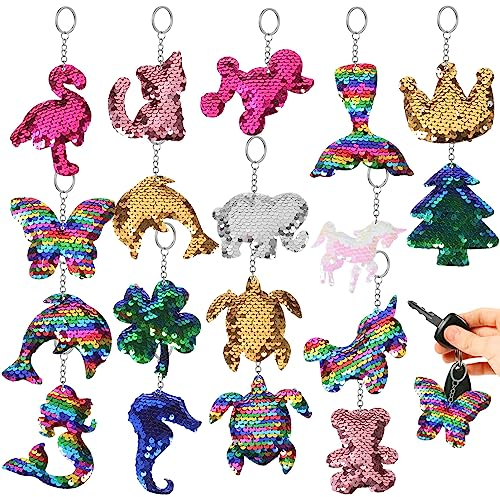 EXCEART 18 Bunte Pailletten-Schlüsselanhänger Wendbare Pailletten-Schlüsselanhänger Reflektierendes Doppelseitig Gefülltes Accessoire