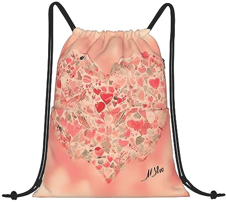 ZYVIA Sportrucksack mit rotem Herz und Blumen, aus Polyester, wasserdicht, stark, leicht, integrierter Reißverschluss, zusätzliche Sicherheit, ideal für Fitnessstudio, Yoga, Tanz, Reisen, Schwarz ,