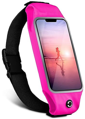moex Handy Laufgürtel für iPhone 15 Lauftasche Jogging Tasche Wasserdicht, Running Belt Touch Fenster leicht, Laufgurt Handytasche zum Joggen Bauchtasche Sport, Pink