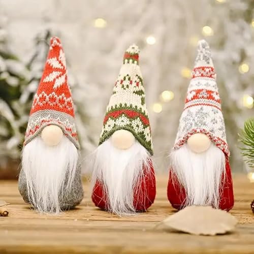 Captor Gnomi di Natale di 19 cm, Set di 3 Pezzi, Gnomo Elfo di Peluche per Decorazioni Natalizie, Lavorato a Maglia Alta Qualita' Ideale per Decorare la Tua Casa a Natale