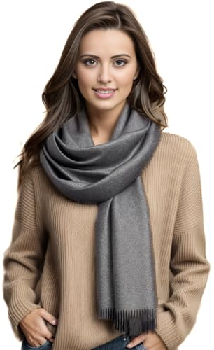Damen Kaschmir Schal dünn Herbst Winter 185x65 Kaschmirschal dunkel grau Pashmina Halstuch formell stillvoll Wollschal Wolle Uni Farbe Damenschal Geschenk für Sie (Dunkel Grau)