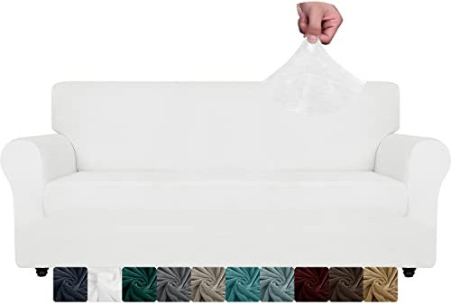 CHELZEN Velvet Extra Große Sofabezüge 4-Sitzer Dicke Stretch übergroße Sofabezüge für Hunde Haustiere rutschfeste XL Sofa Slipcover Waschbare Möbel Protektor (4 Sitzer, Weiß)