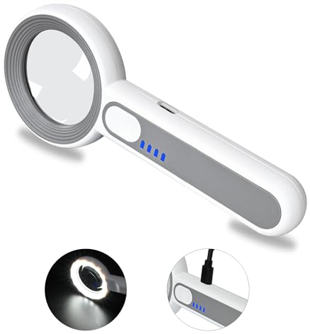 Lupe mit Licht, Wiederaufladbare Beleuchtete 5X Leselupe, Leichte Handlupe zum Lesen, Münzen, Briefmarken, Kleingedrucktes, Makuladegeneration, Senioren und Kinder
