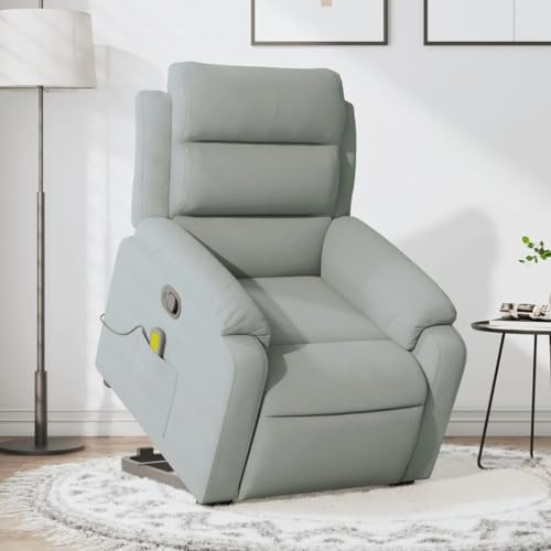 vidaXL Massagesessel mit Aufstehhilfe Hellgrau Samt