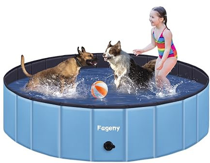 Fageny Paddling Pool for Dogs & Kids, 160x30cm Foldable Dog Swimming Pool Bathtub, Anti Slip Thickened Bottom Dog Paddling Pool Indoor Outdoor Large Paddling Pools for Garden Patio Bathroom