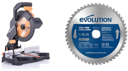 Evolution Power Tools - Scie à Onglet Mixte Multi-Matériaux R210CMS, 210 mm (230 V) & M210TCT-50CS Lame à Acier Doux TCT 210mm 50 Dents Alésage 25,4mm pour Scie Circulaire