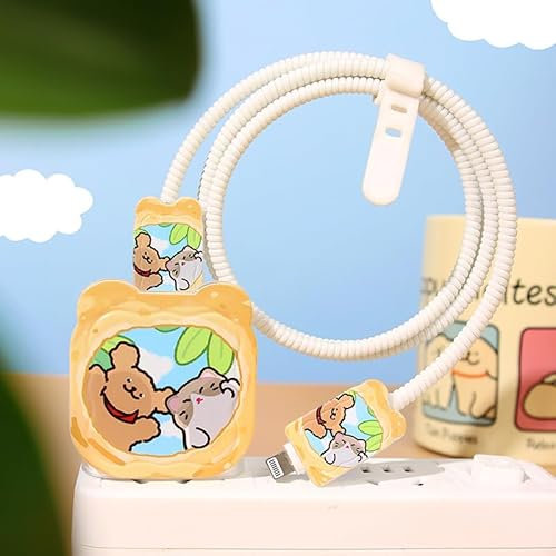 zougon 5 in 1 DIY 18W 20W Dog Cat Protector Data Cable USB Charger Line Earphone Wire Saver Organizer Compatible with iPhone 11 12 13 14 15 Pro Max (Beach Cat Dog)