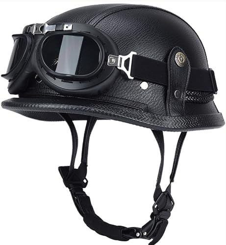 Mezzo Casco Moto Vintage Caschi jet, Tedesco Casco Retrò Omologato ECE, Berretto Donna Uomo Adulto Fibbia a Sgancio Rapido Regolabile, Scooter Crociera Bicicletta, 57~64cm 8,L=59-60cm