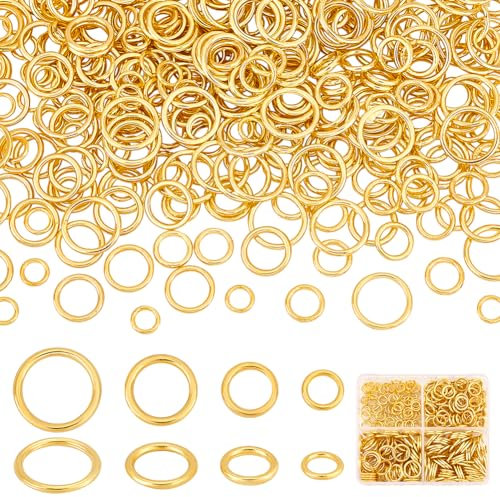 PH PandaHall 360 Stück 4 Größen Geschlossene Sprungringe 6/8/10/12mm Gelötete Biegeringe 16~18 Gauge Goldene Runde Ringe Für Ohrringe Armbänder Halsketten