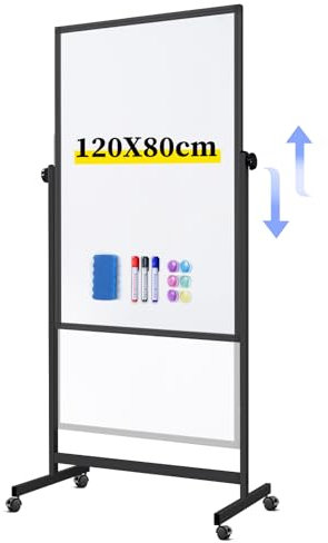 maxtek Höhenverstellbar Mobiles Whiteboard 120 x 80 cm, Doppelseitiges Trocken Abwischbares White Board，Magnetisches Whiteboard mit Ständer, für Büro，Klassenzimmer und Zuhause