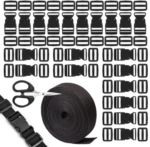 SMYJDMM Nylon Gurtband, 25mmx10m Nylongurte mit 20 Paare Schnallen Nylongurt mit Schnalle, Schnallen Gurtband Set Rucksack Schnalle Ersatz für DIY Handwerk Rucksack Gepäckgurten Tasche Koffergurt