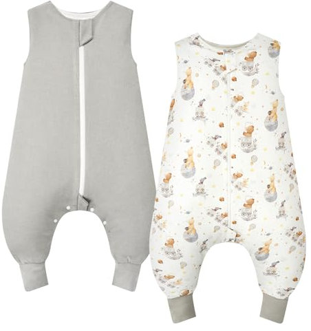 JiAmy Gigoteuse pour bébé avec pieds 1.0 Tog 100% Coton sans Manches Gigoteuse avec Jambes Automne et Hiver sac de couchage enfant pour Garçon Fille 6-18 mois Gris Ours