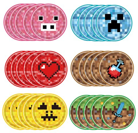 60pcs Minecraft Paper Plates,7inch TNT Game Party Disposable Paper Plates Miner Gaming Theme Round Dinner Plates Mine-Craft Paper Dinnerware for Boys Girls' Birthday Minecraft Theme Party Table Décor