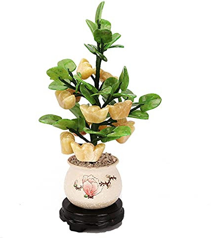 YQINQIN83B Fake Plants Feng Shui Jade Potted Plants Money Tree Bonsai Style Decoration for Wealth and Luck - Home Office Decor Living Room Decoration Gifts Bonsai Tree(A)