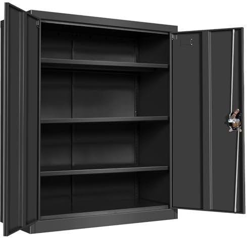 Frideko 4 Tier Metal Storage Cabinet, Lockable Cupboard, Metal Storage Cupboard for Home Office Garage Pantry 90cm*40cm*109cm (Black)