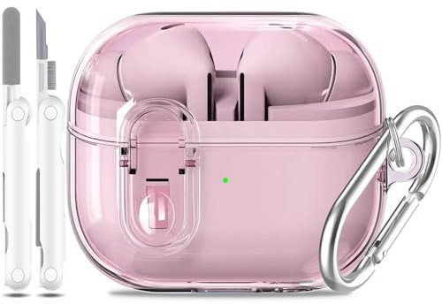 MHYALUDO per Samsung Galaxy Buds 3 Case & Galaxy Buds 3 Pro Case 2024, Custodia antiurto trasparente morbida di grado militare con clip di sicurezza e kit di pulizia, Rosa trasparente