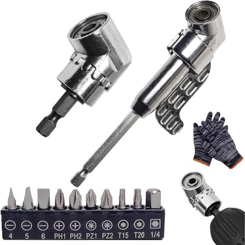 Corner Tool Screw Hub with Multi-Function Bend Screwdriver Bit, Corner Tool Screw Hub, 360° Rotatable Socket Adapter Set for 1/4 Screwdriver & Drill (Short+Long+10 Screwdriver Bits)