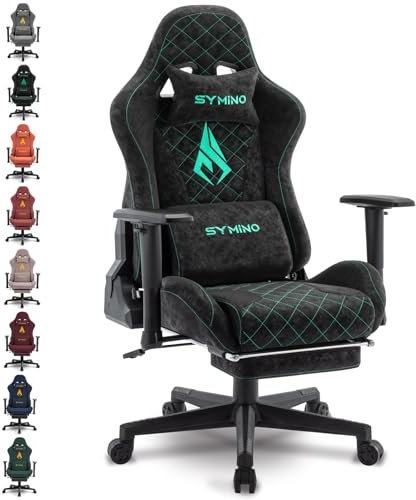 symino Gaming Stuhl, Ergonomischer Bürostuhl, Rennstuhl-Design PC Stuhl, Vintage-PU-Leder, Verstellbarer Drehbarer Task Stühle mit Fußstütze (Schwarz)